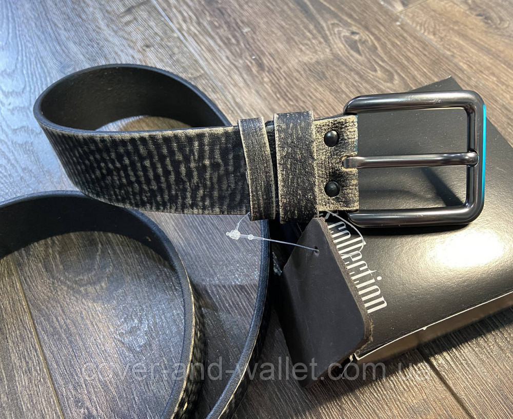 Модный мужской кожаный ремень из винтажной кожи коричневого цвета 35мм PS Leather Киев - изображение 4