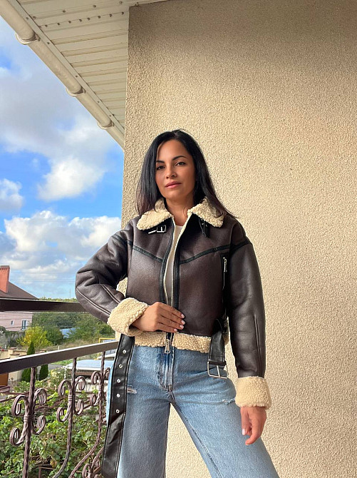 Дублянка жіноча Aftf Basic 265 коротка ремінь блискавка з хутром екошкіра коричнева, коричневий, M Київ - фото 13