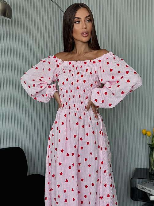 Жіноче романтичне легке максіплаття із серцем муслін 100% бавовна Рожеве, 42/44 Одеса - фото 3