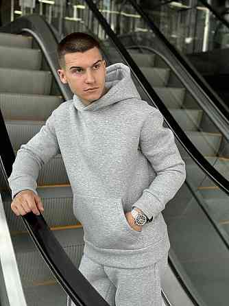 Теплое мужское худи на флисе с капюшоном серое меланжевое Pobedov 008 ЗИМА Киев