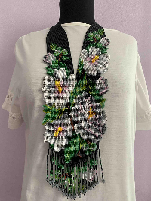 Гердан  «Мальви сірі» з бісеру Коломия - фото 1