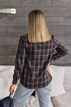 Жіноча сорочка в клітинку оверсайз "Wise" | Норма і батал Темно-синій, 54-56 Київ