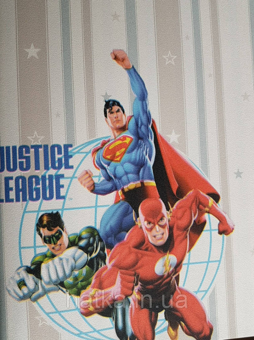 Метрові вінілові шпалери на флізеліні AdaWall Ada Kids дитячі супермен смуги зірки бежеві блакитні Київ - фото 3