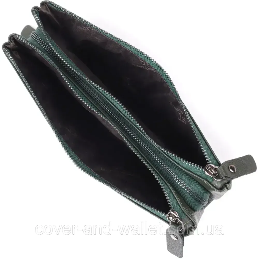 Жіночий шкіряний гаманець-клатч на три відділення зеленого кольору ST 022-1 Київ - фото 4
