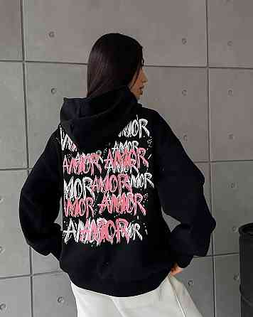 Жіноче тепле оверсайз худі AMORE трьохнитка на флісі Одеса