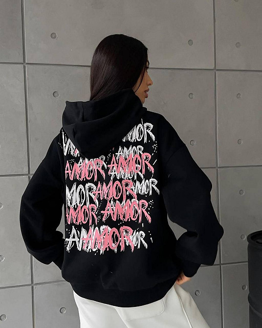 Жіноче тепле оверсайз худі AMORE трьохнитка на флісі Одеса - фото 3