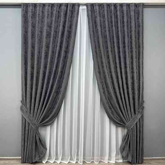 Комплект готовых штор VR-Textil Жаккард Sultan YL № 1211ш Графитовый 200х270 см 2 шт (32-458) Киев