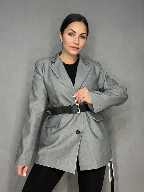 Пиджак женский Qidian 6105 оверсайз с ремнем удлиненный свободный крой one size, серый, one size Киев - изображение 1