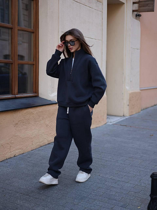 Жіночий теплий повсякденний костюм вільного крою турецька тринитка на флісі Графіт Одеса - фото 7