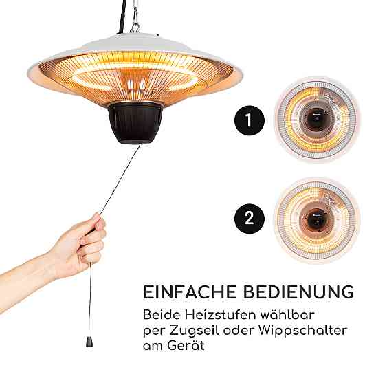 Hitzkopf інфрачервоний стельовий нагрівач галогенна нагрівальна трубка 2 рівні 750/1500 Вт білий Рівне