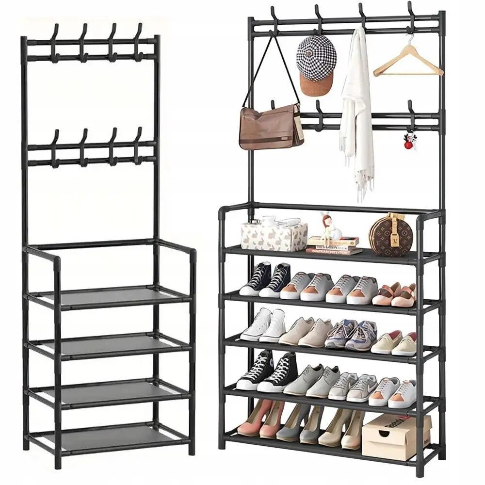 Напольная вешалка-органайзер для одежды и обуви 154×60×29,5 см с 4 прочными полками, металлическо-пластиковая конструкция Одесса - изображение 5