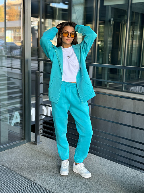 Теплий спортивний костюм жіночий на блискавці Блакитний 50/52 Харків - фото 6