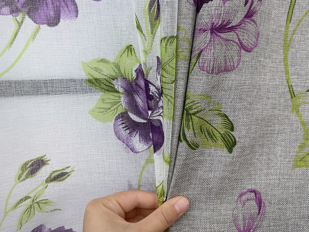 Комплект штор VR-Textil Льон Прованс 150х270 2шт і Тюль 500х270 2079ш-1266т Сірий з фіолетовим та білим 71-206/4 Київ - фото 8