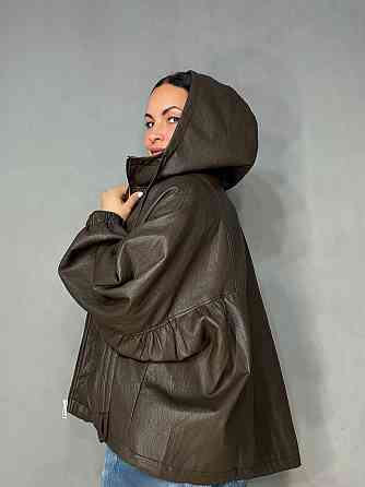 Куртка женская Dolly Villa JY-08-6396 из экокожи оверсайз с капюшоном большие размеры коричневая, коричневый, M Киев