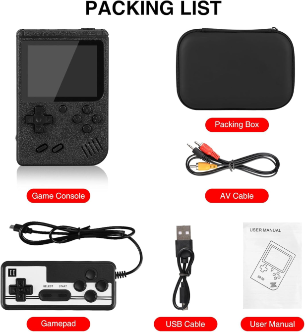 Портативная ретро-консоль Vaomon 3″, 500+ FC игр, AV для ТВ, 2 игрока, джойстик, защитный кейс, черная Киев - изображение 15