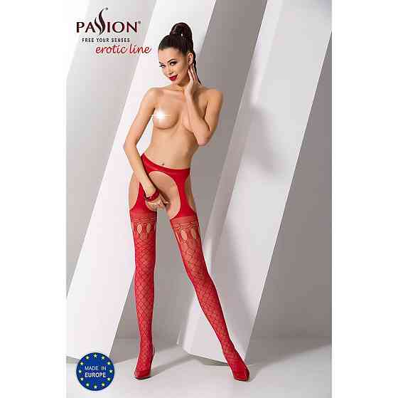 Эротические чулки-стокинги Passion S024 One Size, Red, имитация чулков и пояса с гартерами Sex Aura Киев