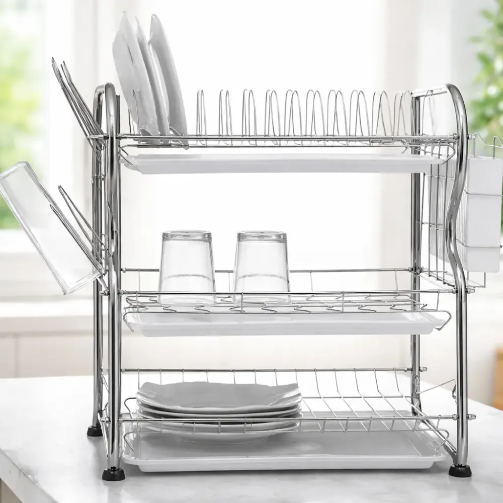 Тройная сушилка для посуды настольная из нержавеющей стали / Сушка-органайзер для посуды, приборов, чашек Коломия - фото 3