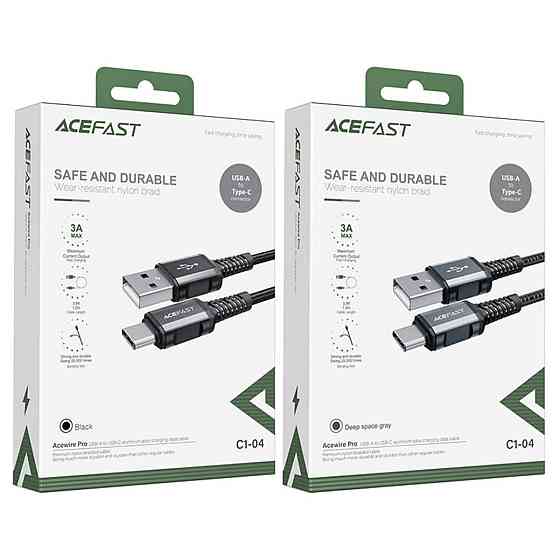Кабель ACEFAST C1-04 USB to Type-C 3A, 1.2m, nylon aluminum connectors, Black Київ