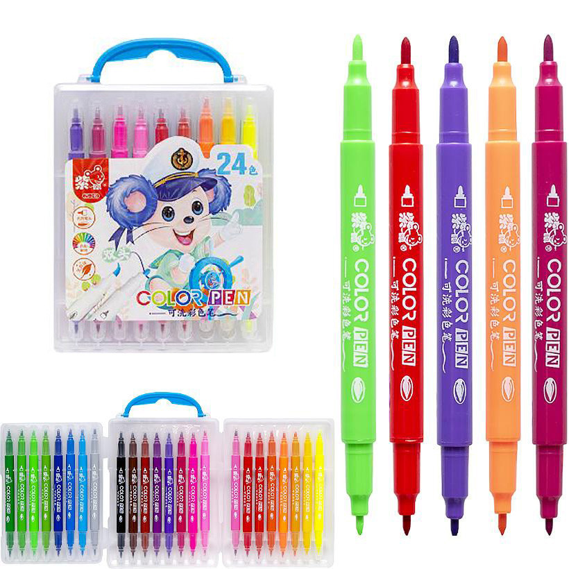 Набір двосторонніх фломастерів 249-24(Blue) у пластиковому боксі, 24 кольори Вінниця - фото 2