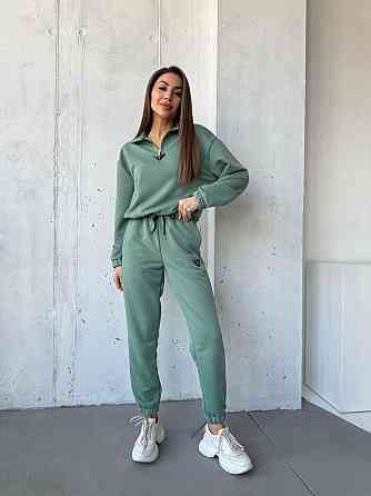 Жіночий повсякденний костюм-двійка: кофта та штани двохнитка-петля Оливка, 46 Одеса