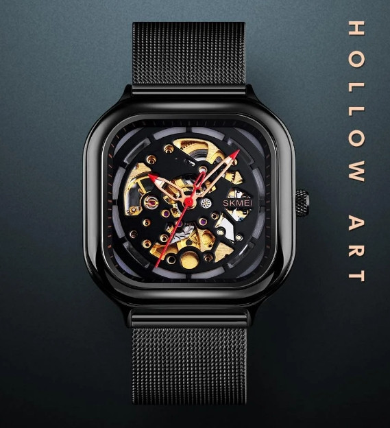 Чоловічий механічний годинник Skmei 9184 скелетон (Чорний) Київ - фото 3