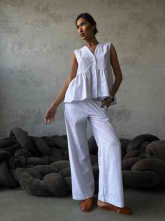 Женский стильный повседневный костюм из натуральной ткани-коттона. Белый, 42/44 Одесса