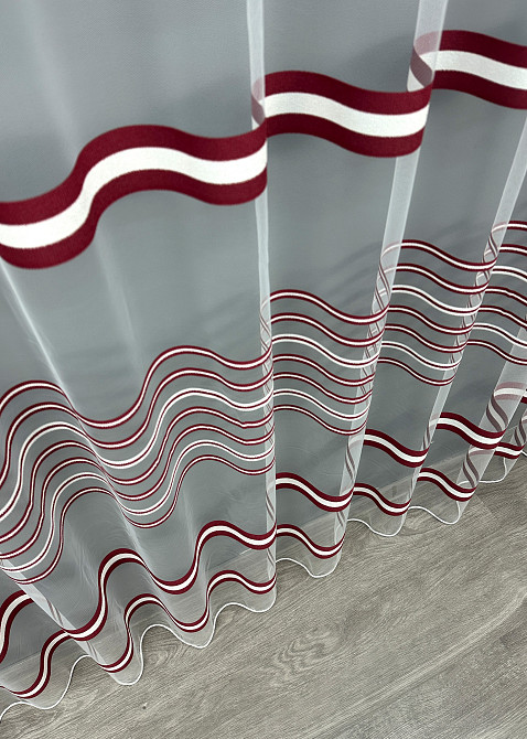 Тюль VR-Textil 1772т Фатин полосы Бордовый с белым 300х270 см (42-0768) Киев - изображение 8