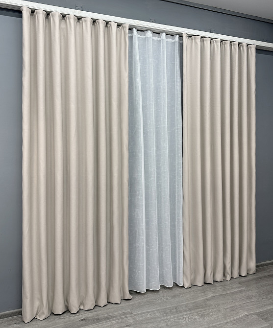 Комплект штор VR-Textil рогожка преміум TERRA LUXE 150х270 2шт і Тюль 600х270 1859ш-115т попелястий з білим 71-077/5 Київ - фото 3