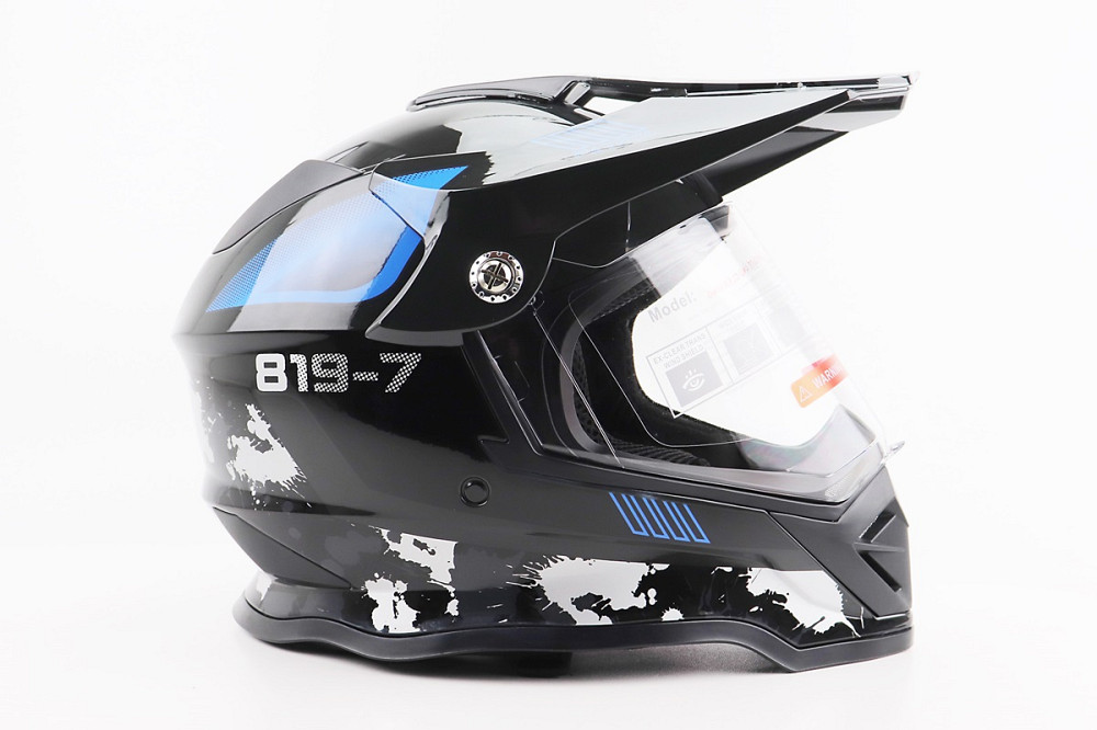 Шолом кросовий/ендуро/АТV зі склом BLD-819-7 М (57-58см), ЧОРНИЙ/СІРО-СИНІЙ Киев - изображение 3