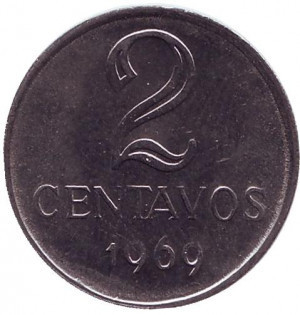 Монета 2 сентаво. 1969 рік, Бразилія. (БС) Полтава - фото 1