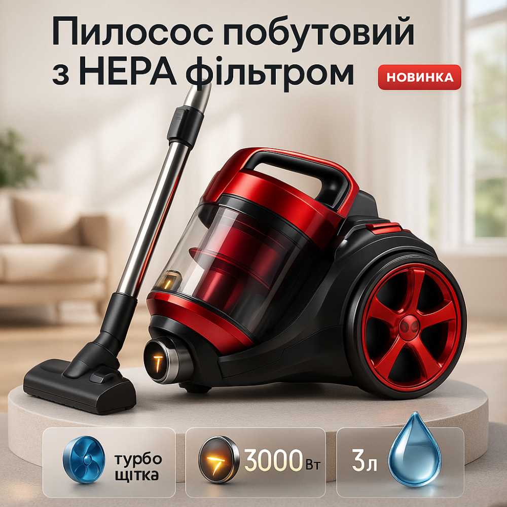 Бюджетный пылесос для дома Crownberg CB-0114 3000Вт 3л, Пылесос с фильтрацией для паркета YO-41 Львов - изображение 2