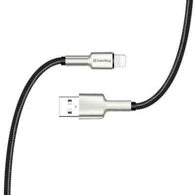Дата кабель USB 2.0 AM to Lightning 1.0m head metal black ColorWay (CW-CBUL046-BK) Вінниця