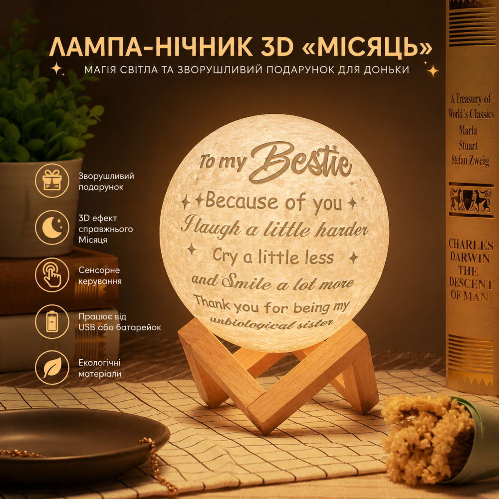 Лампа-нічник 3D «Місяць» Funnli — магія світла та зворушливий подарунок для доньки Київ - фото 7