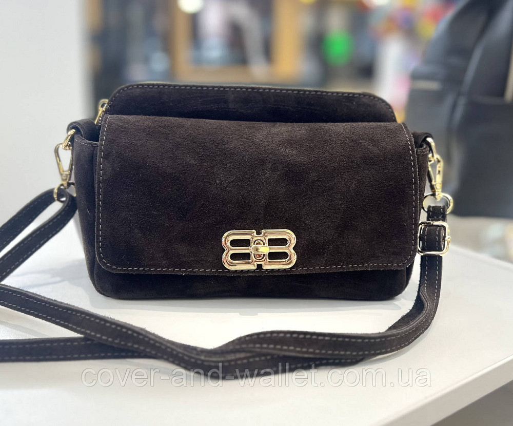 Замшевая женская сумка кросс-боди коричневого цвета Virginia Conti Киев - изображение 2