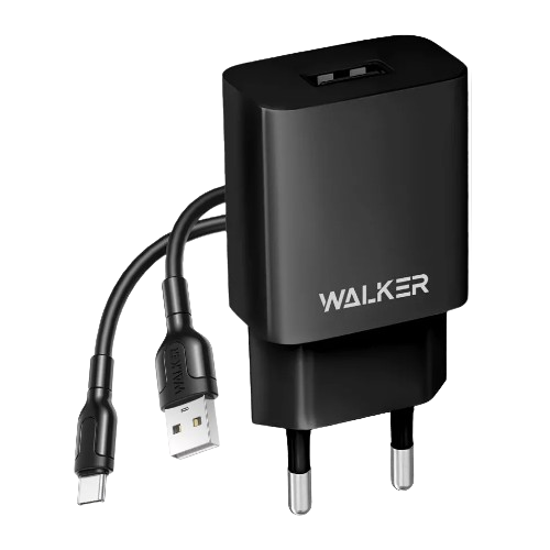 Зарядний пристрій мережевий USB + кабель Type-C 2,1А чорний WALKER WH-26 Житомир - изображение 1