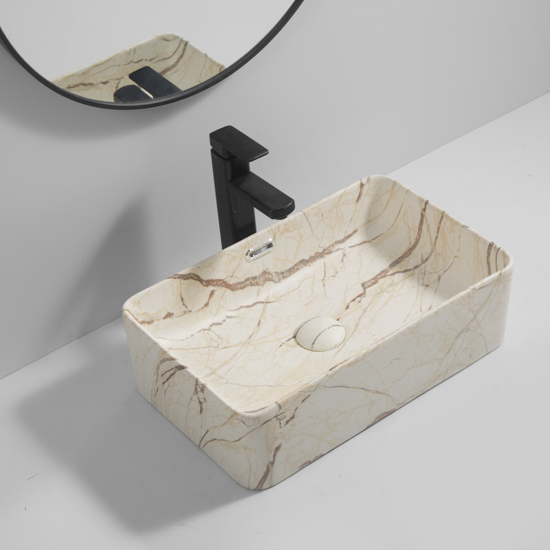 Раковина накладна Mixxus Premium QUADRO-0208 MARBLE 480х315х140mm з переливом   ( MP6518 ) 25438 Харьков - изображение 2