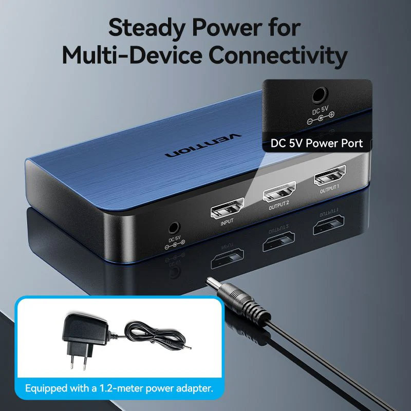 Сплітер HDMI 2.0 UHD 4K 60Hz 3D, HDCP 1in x 2out ports Blue Aluminum Alloy Vention Винница - изображение 8