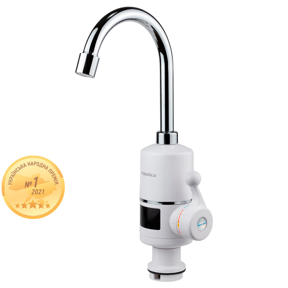 AQUATICA Кран-водонагреватель проточный NZ 3.0кВт 0.4-5бар для кухни гусак ухо на гайке с диспл Коломия - фото 1