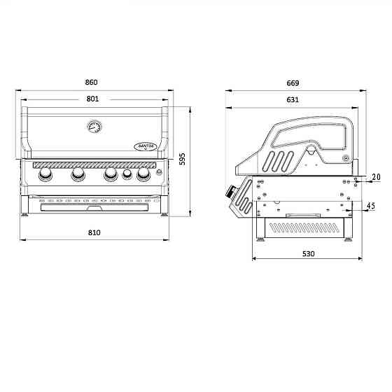 Вбудований газовий гриль SANTOS Free S-410, з заднім пальником, нержавіюча сталь 890673 Код: 010947 Рівне