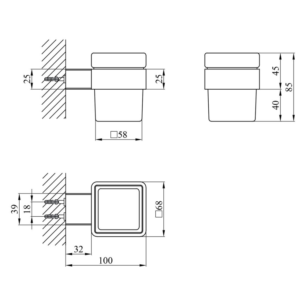 Склянка з тримачем для зубних щіток Kroner KRP Edelstahl Kubus - SCH3906 білий/чорний Київ - фото 4