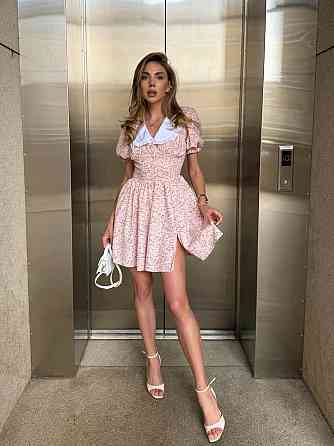 Женское романтичное мини платье цветочное с воротничком софт Розовый, 42/46 Одесса