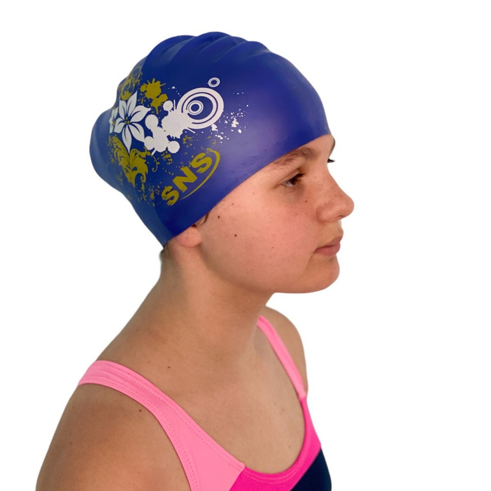 Шапочка для плавання для довгого волосся Flowers SNS KW-3 Вишневе - фото 1