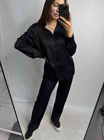 Женский шелковый костюм со штанами Черный M/L Харьков