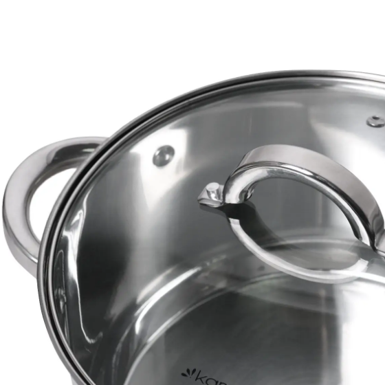 Каструля нержавіюча сталь 6,5л з кришкою порожнисті ручки 5624S KAMILLE Житомир - фото 6