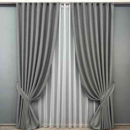 Комплект штор VR-Textil TWEED_V 150х270 2шт и Тюль 600х270 1918ш-1153т Серый с белым 71-148/5 Киев