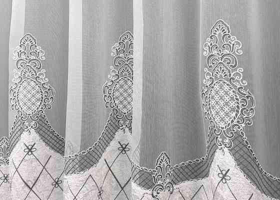 Тюль бамбук с вышивкой и бархатом цвет белый с серым 1811т Киев