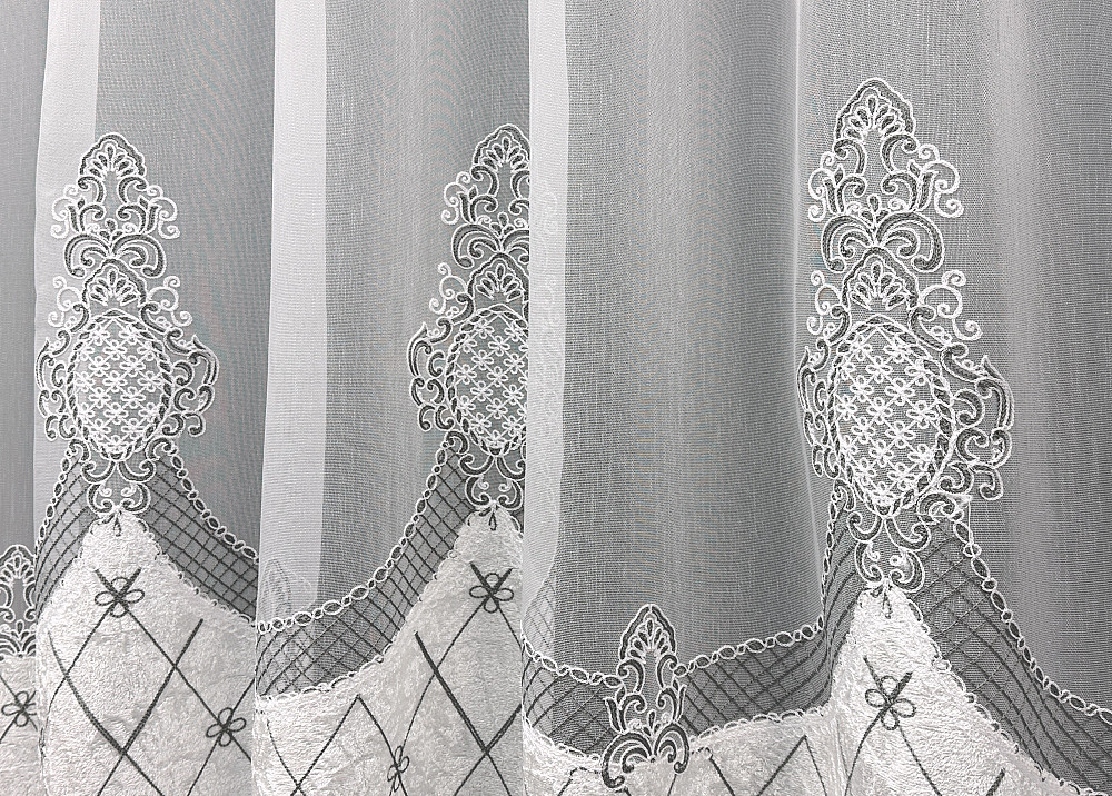 Тюль бамбук с вышивкой и бархатом цвет белый с серым 1811т Киев - изображение 3