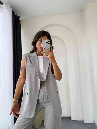 Жіночий базовий брючний костюм-двійка: жилет і штани креп костюмка Сірий, 50/52 Одеса