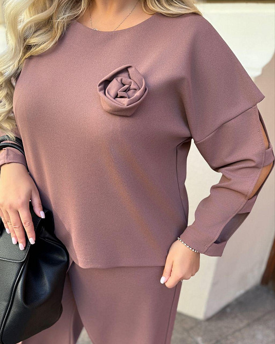 Женский батальный костюм двойка креп дайвинг Капучино, 52/54 Одесса - изображение 3