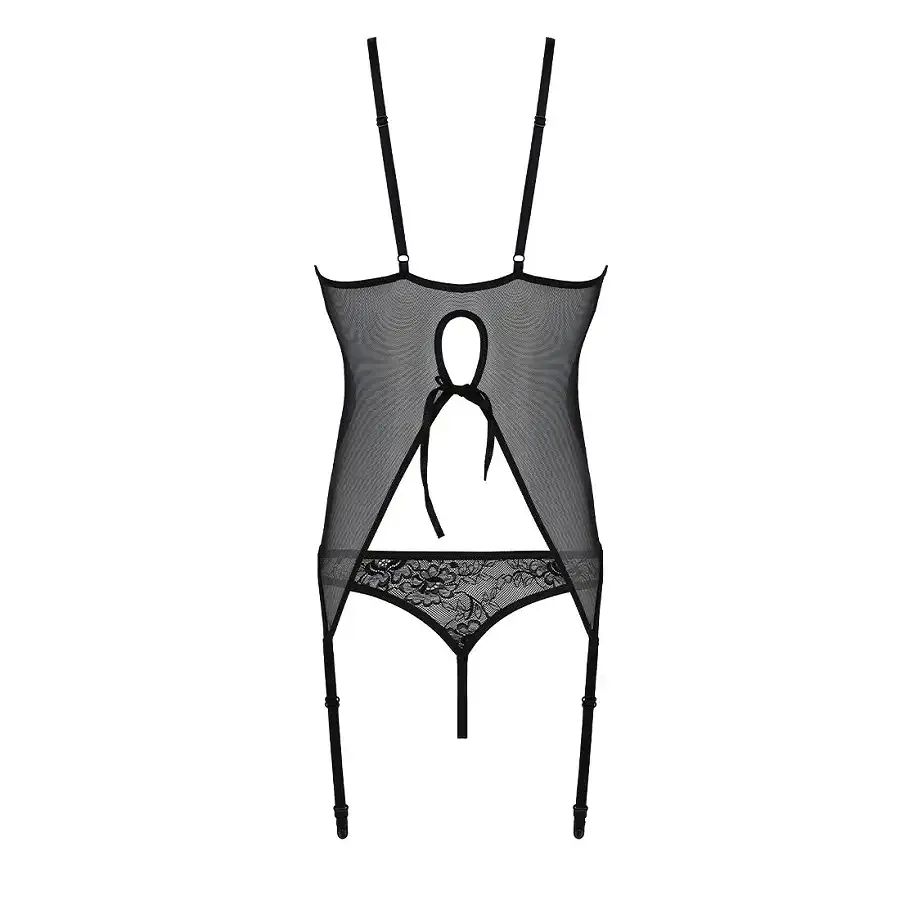 Корсет із пажами, трусики з ажурним декором та відкритим кроком Passion URSULA CORSET S/M, black Львов - изображение 5